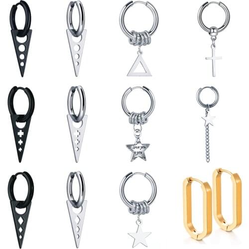 Hot Sale Punk Jewelry Bangtan Boys Album Black Love Heart Stainless Steel Hoop Earrings For Women Men Earring Geometric
