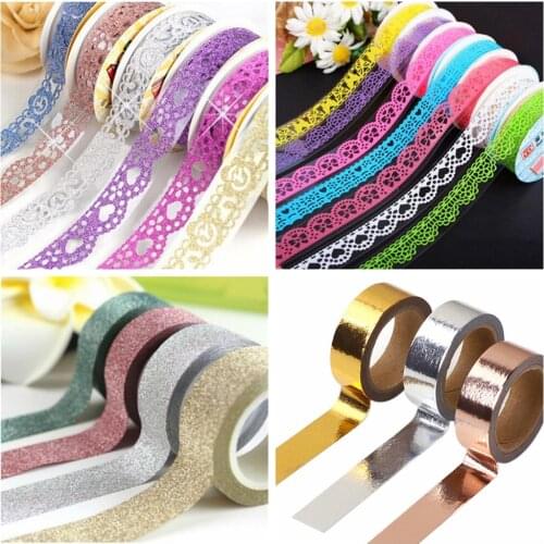 Kawaii Glitter Matte Lace Tape Book Decor Washi Tape Scrapbooking Card Adhesive Paper Sticker DIY Craft Gift Party Decoration