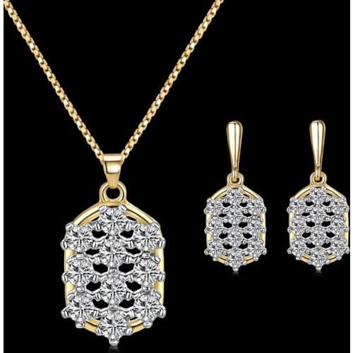Fashion Rhinestone Inlaid Irregular Hollow Metal Pendent Earrings Necklace Set Korean Neck Ear Jewelry Sets for Women Girls Gift