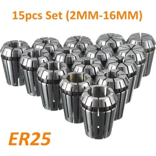 15Pcs/Set ER25 Collet Tool Precision Spring Collet Set 2-16mm CNC Collet Chuck For Milling Lathe Tools and Spindle Motors