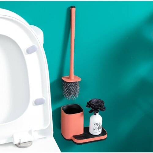 Wall-Mounted TPR Toilet Brush With Storage Base Household Long Handle No Dead Corner Cleaning Brush Set Bathroom Accessories