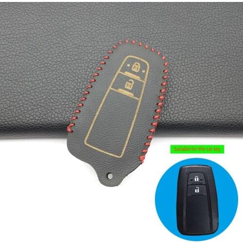 Genuine Leather Car Key Fob Cover Case Holder for Toyota CHR C-HR Camry Prius Prado 2016 - 2018 2 Buttons Remote Protect Shell