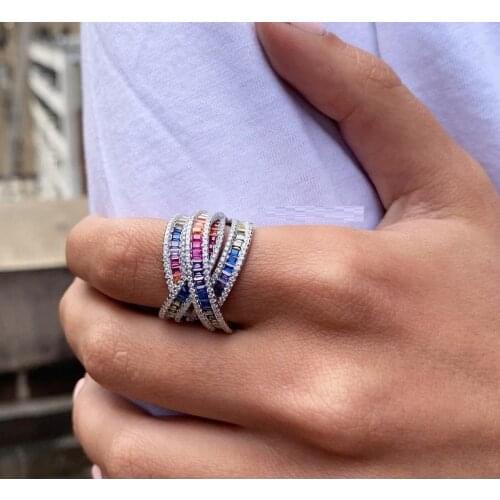 2019 New Fashion Multicolor Zirconia Party Women Engagement Ring With Silver Color Cz Wedding Rings For Lady Jewelry Gift