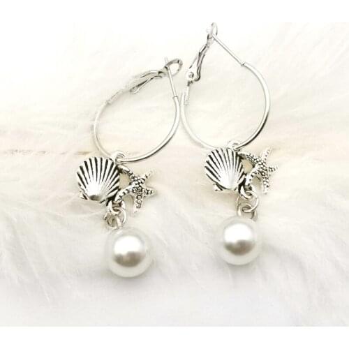 New Charm Pearl Earrings Shell Starfish Pendant Earring Fashion Jewelry Earrings for Woman Hoop Drop Earrings Jewelry Earrings