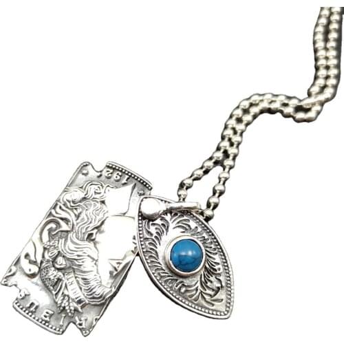 Original design vintage Morgan silver coin blade pendant s925 sterling silver personalized fashion blue turquoise man pendant