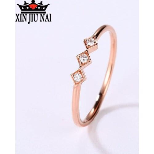 Simple 3 Crystals Wedding Rings For Women Zircon Engagement Band Rings 18K Rose Gold Anniversary Gifts Charms Anel Jewelry
