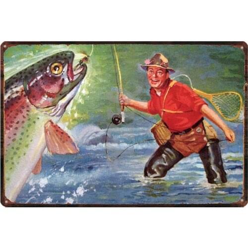 Retro Fishing Tin Sign Plaque Metal Vintage Pub Bar Restaurant Art Home Decor Cuadros DU-3222