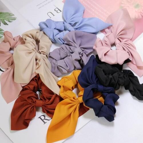2021 Hot Sale Ribbon Loop Scarf Hair Scrunchies Solid Color Silk Satin Women Bowknot Kids Hair Accessories Scrunchies Bow bands