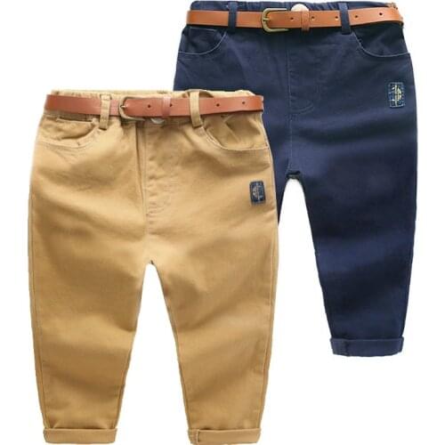 2019 New Autumn Spring 2 3 4 6 8 Years ChildrenS Clothing Solid Color For Kids Baby Boys Cotton Long Pants Trousers With Belt