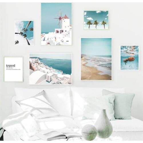 Blue Seascape Decor Poster Wall Art Canvas Art Painting Scenery Print Modern Minimalist Home Decor Picture for Dormitory Design