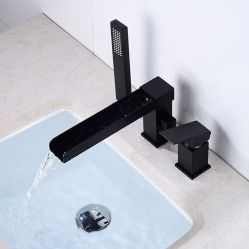 Bathroom basin faucet with Shower Head black widespread Waterfall faucet luxury Basin Mixer Hot And Cold shower room sink Faucet