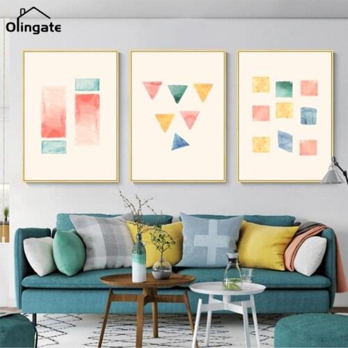 Modern Abstract Geometric Watercolor Prints Splash Ink Canvas Paintings Wall Art Pictures for Gift Kids Room Home Decorations