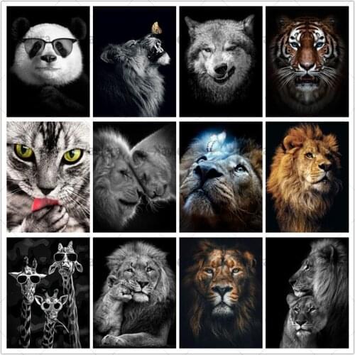 Modern Wall Art Poster Lion Elephant Tiger Deer Zebra Animal Canvas Painting Print Picture Home Decoration Living Room Frameless