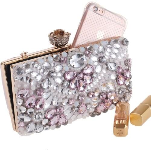 Diamonds Beaded Embroidered Bags Women Luxury Brand Clutch Purses Evening Dress Bags Party Wedding Chains Shoulder Handbags