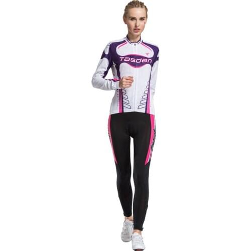 Tasdan Excellent Quality Cycling Jerseys Long Sleeve Tops Comfortable Gel Pad Pants Bicycle Clothing for Sport Women