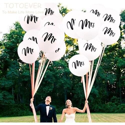 TOTOEVER 10 Pcs Round White Print Mr&Mrs Latex Balloons Bride to Be Love Engagement Hen Wedding Celebration Decor Party Supplies