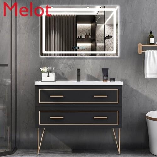 Intelligent Nordic black bathroom cabinet combination light luxury wash basin wash basin cabinet toilet floor wash table