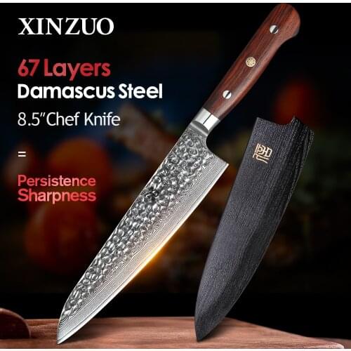 XINZUO 8.5'' inch Western Chef Knife Damascus Kitchen Knife with Rose Wood Handle New arrival Super Sharp 210mm Gyuto Knives