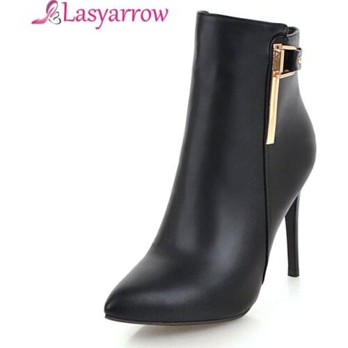 Lasyarrow Ankle Boots For Women Autumn Winter Shoes Woman High Heels Pointed Toe Stiletto Boots Fashion Metal Decoration Botas
