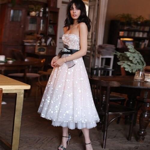 Prom Dresses 2020 Tulle Star Appliques Vestidos De Gala Prom Gown abendkleider Robe De Soiree Tea-Length vestido de festa