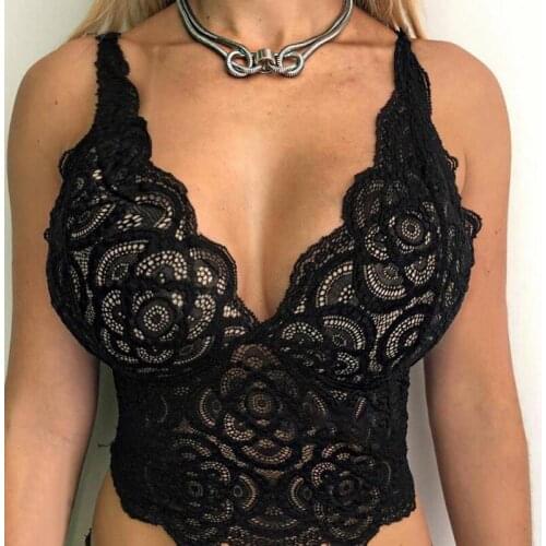 Women Sexy Lingerie Lace Hollow Out Bra Ladies Transparent Tops Corset Erotic Push Up Bralette Black Bodysuit See Through Bra