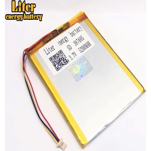 1.0MM 3pin connector 3.7 V 387695 5200mah tablet pc 7 inch lithium polymer li-ion rechargeable battery lipo battery