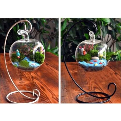 1SET Apple Shaped Flower Plant Grass Hanging Clear Glass Vase Pot with Metal Shelf Bed Room Home Decor Gift JY 1204