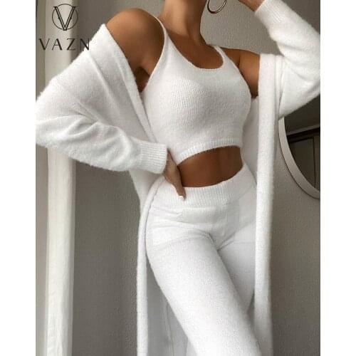 VAZN 2021 Winter High-end Solid Young Sexy Full Sleeve X-Long Cloth Long Pencil Pants 1 Piece Underwears Slim Women 3 Piece Set