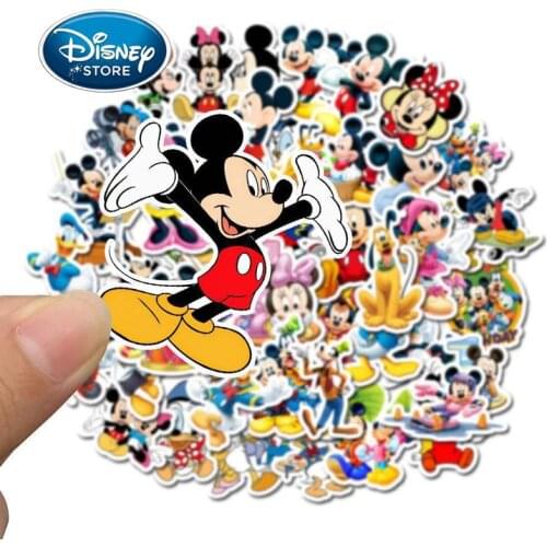 50 Pieces/Set Disney Cartoon Mickey Mouse Sticker Cute Minnie Donald Duck Graffiti Sticker Waterproof Laptop Skateboard Stickers