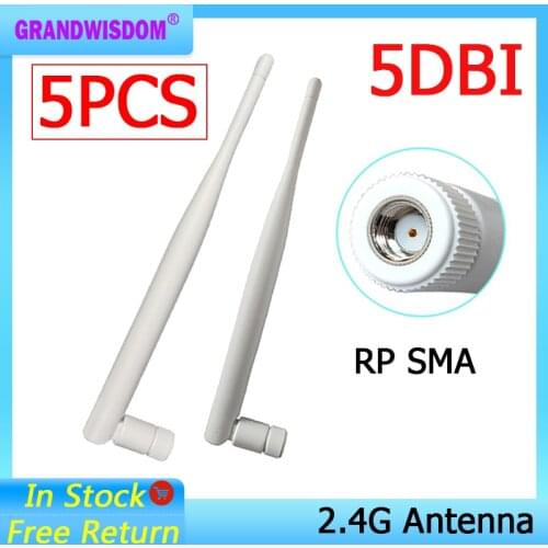 5pcs 2.4 GHz WiFi Antenna 5dBi Aerial RP-SMA Male Connector 2.4ghz antena wi fi antenne For Wireless Router Wifi Booster