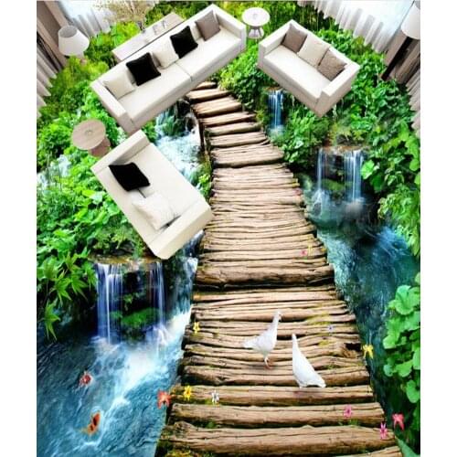 Beibehang Rock Falls 3D self-adhesive wooden floor painting wallpaper paste PVC floor flooring wear thick waterproof paper