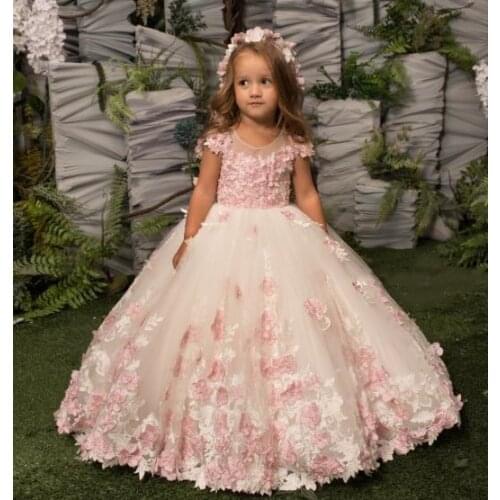 Flower Girl Dresses Tulle 2021 Appliqued Floral Lace Pageant Dresses For Girls First Communion Dresses Kids Birthday Dresses