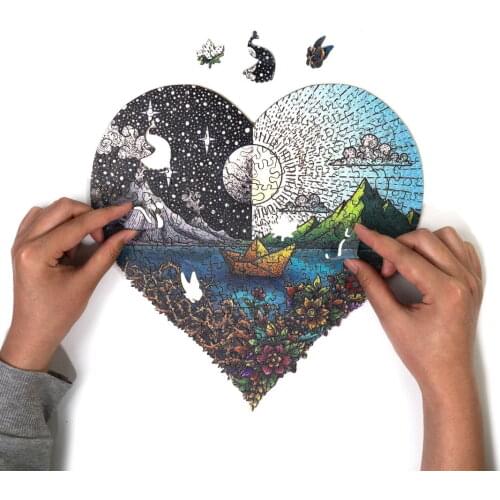 Wooden Jigsaw Puzzle Animal Shape Garden Kids Adults Puzzles Games Educational Toys 3D Wood DIY Puzzle Crafts Gifts Home Decor