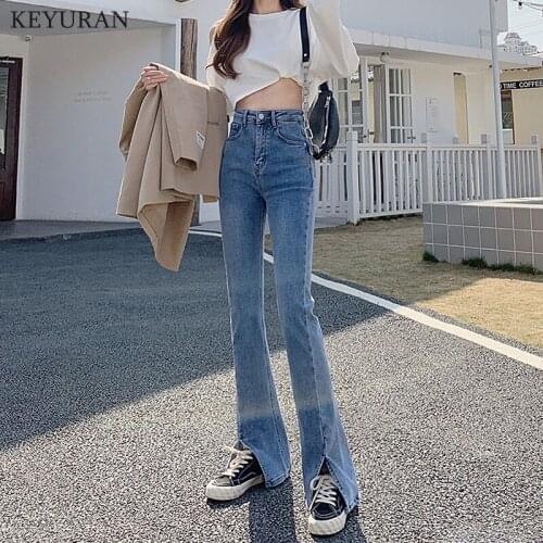 Flare Jeans Female Split Denim Pants Black Womens Jeans woman Donna Stretch Bottoms Skinny Pants For Women Trousers size 26-32
