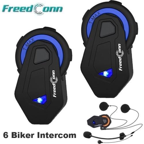 FreedConn 2PCS T-MAX C/E Motorcycle Helmet Headset Bluetooth Intercom 1000M 6 Riders FM Radio Helm Interphne Headphone