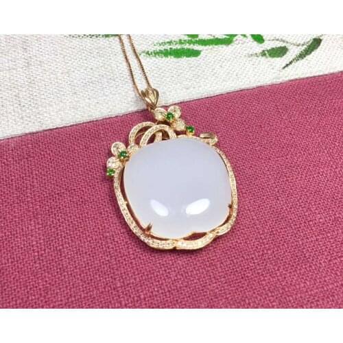 18K gold inlaid and white jade apple pendantJ28