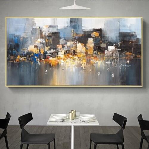 City Building Rain Boat Poster Canvas Painting Pictures Abstract Oil Painting Wall Art for Living Room Cuadros No Frame