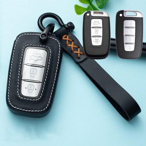 Leather Car Smart Key Cover Case Holder For Hyundai Equus Genesis Veloster for KIA Sportage Forte Optima Soul Azera Sorento