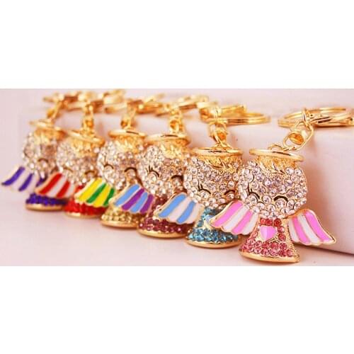 Korean-Style Creative Cute Seven Color Crystal Angel Key Chain Womens Bag Accessories Key Ring Metal Pendant Small Gift