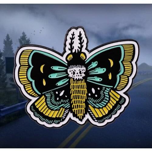 Cool Death Head Skull Moth Enamel Pin Goth Punk Ghotic Skeleton Butterfly Brooch