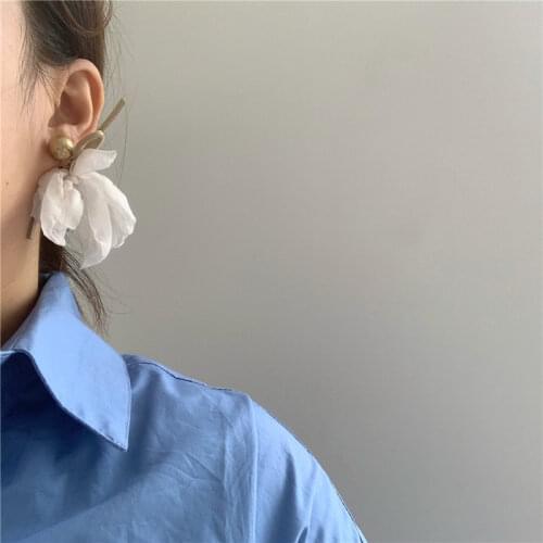 Minority Sweet Chiffon Bowknot Drop Earrings for Women Girl Gold Color Beads Multilayers Cross Knotted Big Earrings Cute Jewelry