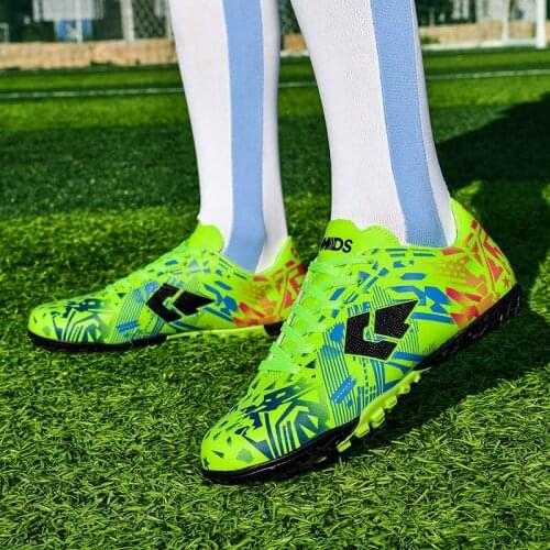 Fashion Cleats Indoor Soccer Shoes Man Green Printed Lace-up Cheap Junior Football Shoes for Sale Short Spike Boy Football Boots