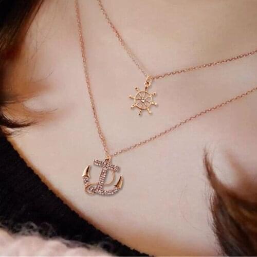 Fashion Anchor Chain Goods Navy Necklaces & Pendants Gold Rhinestones Choker Sweater Chain Double Jewelry Ornaments Chocker