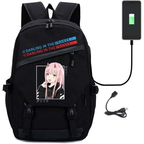 Zero Two Backpack Darling in the Franxx Fashion Beautiful Girl Printing Multifunction USB Charging Laptop Shoulder Travel Bags