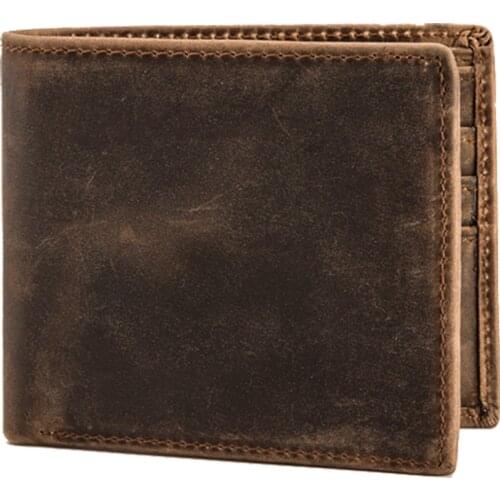 Men Short Wallet Retro Mens Coin Purse Simple Card Holder Wallet Frosted Cowhide Original Handmade Leather Crazy Horse Leather
