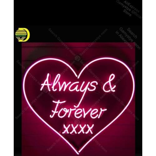Neon Sign for Always & Forever Glass Tube Handmade Pink Heart neon light Sign Advertise Neon Shopping Hall Sign Net Bar Sign