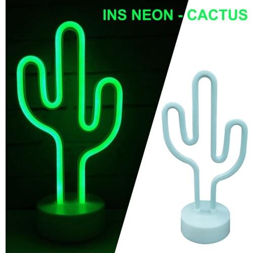 Cactus Neon Sign LED Lights - Decorative Marquee Signs Light with Holder Base, USB Charging Cactus Lights Festival Decoration