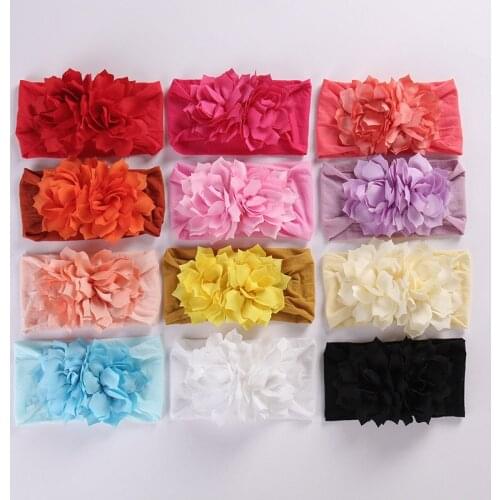 12pcs/lot baby girls flowers Nylon Headbands Winter Newborn Baby Girls Floral Wide Nylon Head Bands Soffest Turban Head Wraps