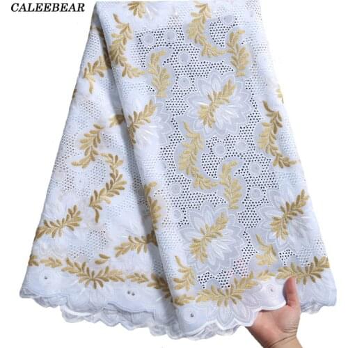 Latest White Gold African Lace Fabric 2021 High Quality Lace Swiss Voile Lace Fabric Embroidered Cotton Lace For Wedding S2278
