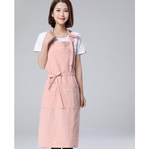 Solid color Japanese simple wash cotton apron gardening baking kitchen apron home antifouling and anti-dirty